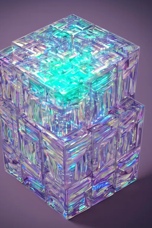 Image similar to iridescent cube, sharp focus, highly detailed, 3 d, rendered, octane render, still photo, realistic, central composition, cinematic, dynamic lighting