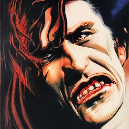 Prompt: photorealistic picture, by bob peak and alex ross, dracula movie poster in 1 9 8 4, gouache and wash paints, fine details, fine intricate, fine facial proportionate, fine body proportionate, fine fix broken line, fine fix duplicate line, smooth focus, sharp details, bokeh, 4 k