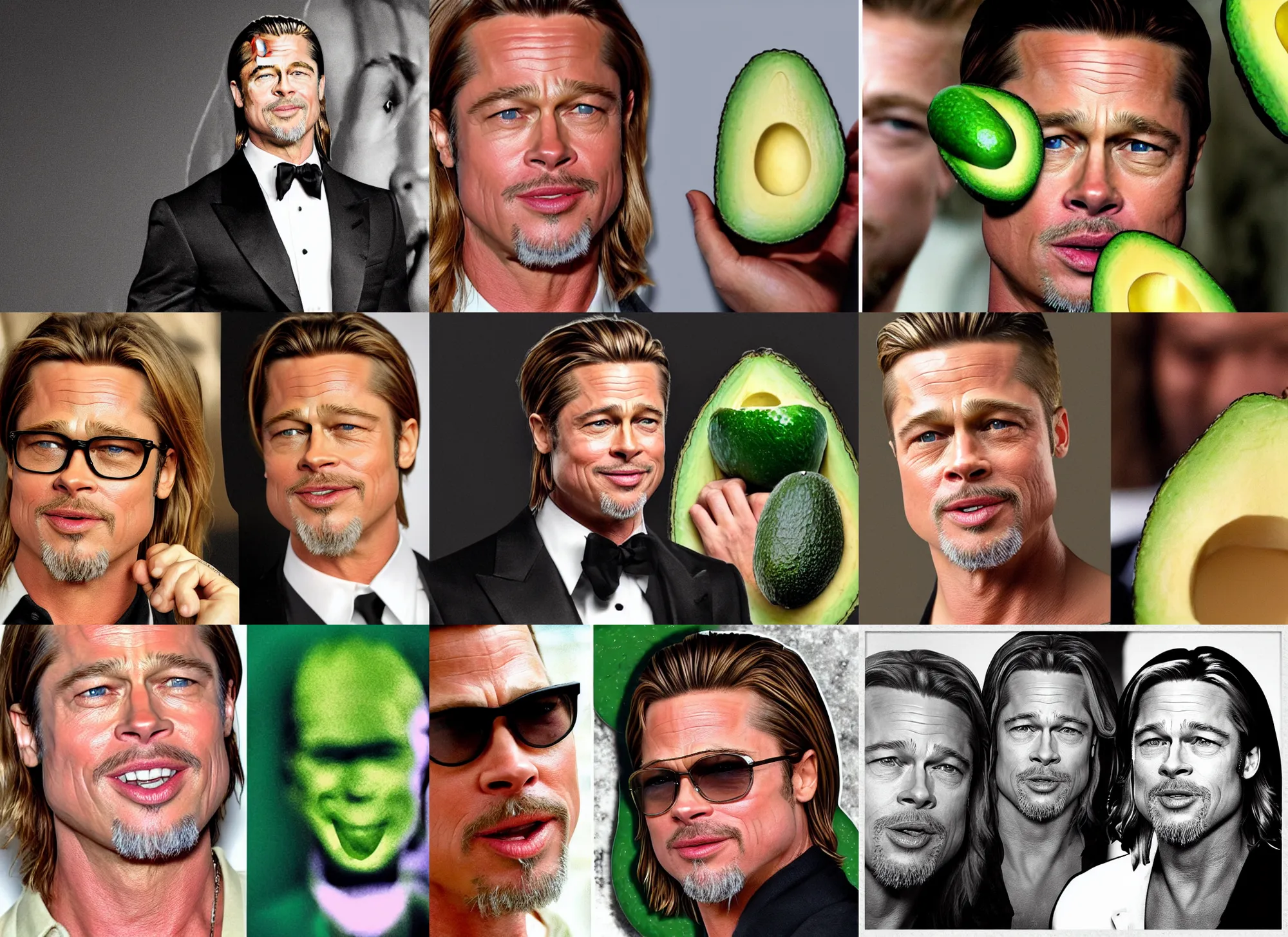 Prompt: the face of brad pitt as a pitt in the middle of an avocado