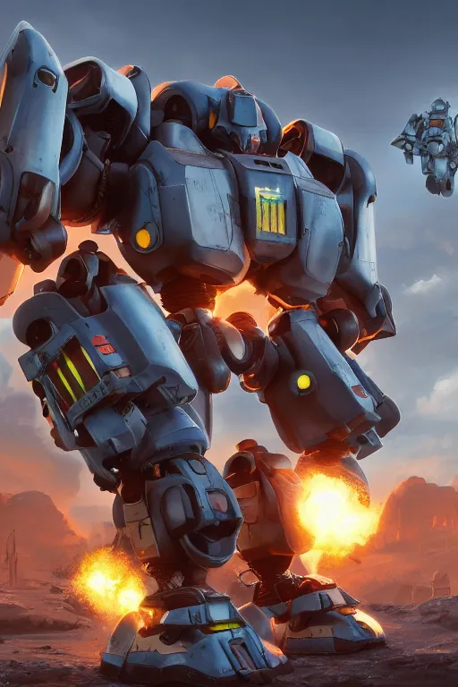 Image similar to mechwarrior 5 : mercenaries mech megaman transformer robot boss tank engine game octane render, 4 k, hd 2 0 2 2 3 d cgi rtx hdr style chrome reflexion glow fanart, global illumination ray tracing hdr fanart arstation by ian pesty by jesper ejsing pixar and disney unreal zbrush central hardmesh