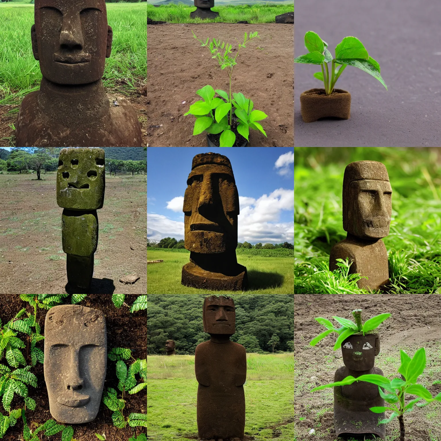 Prompt: moai seedling, sad