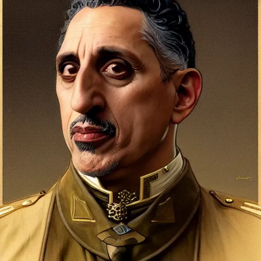 Prompt: full portrait of john turturro as colonel wednesday bologna, fantasy, d & d, intricate, detailed, by by alphonse mucha, adolfo hohenstein, alice russell glenny, stanley artgerm lau, greg rutkowski, detailed, trending on artstation, trending on artstation, smooth