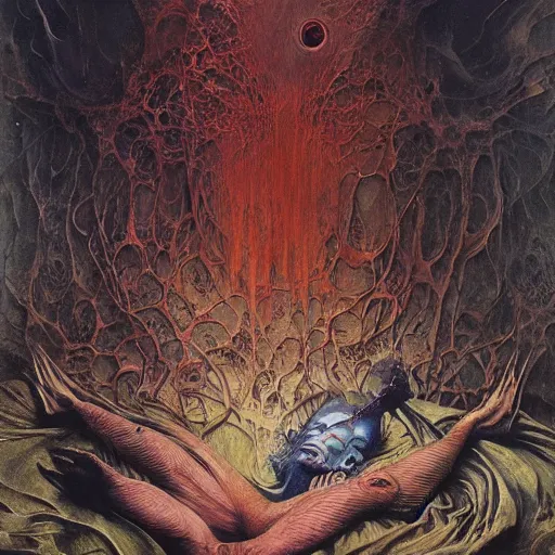 Prompt: realistic detailed image of a Sleep Paralysis Demon , Amano, Karol Bak, Greg Hildebrandt, and Mark Brooks, Neo-Gothic, gothic, rich deep colors. Beksinski painting, part by Adrian Ghenie and Gerhard Richter. art by Takato Yamamoto. masterpiece
