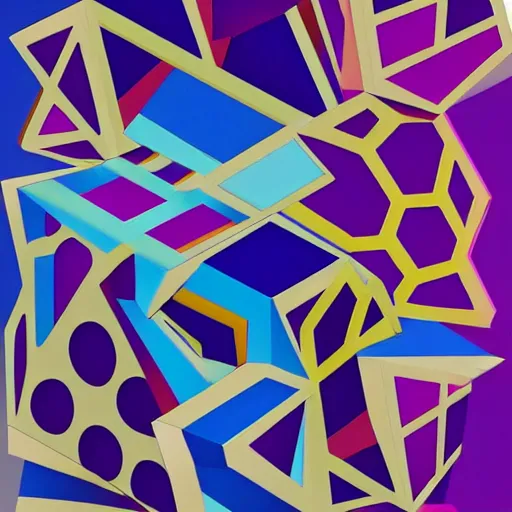 Image similar to a painting of a blue and purple abstract scene, a cubist painting by erno rubik, trending on behance, crystal cubism, isometric, rendered in cinema 4 d, behance hd