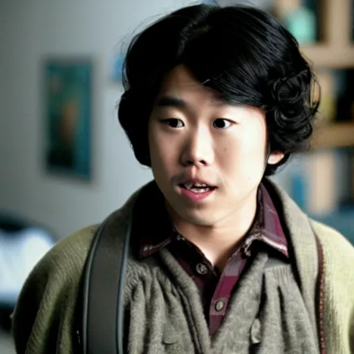 Prompt: Film still of Steven Yeun, from Charlie and Chocolate Factory (2005 movie)