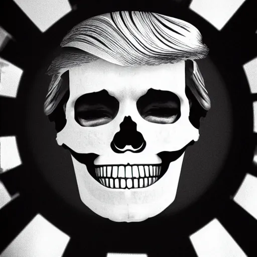 Prompt: a cross section of donald trump's skull containing a small man in a reclining chair