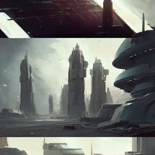 Image similar to star wars concept art by greg rutkowski, a big city with post - modern architecture, sharp foccus, cinematic ilumination, nostalgic atmosphere.