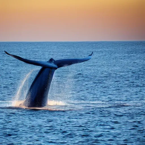 Prompt: a photo of a blue whale, high definition, high - quality, photography, golden light