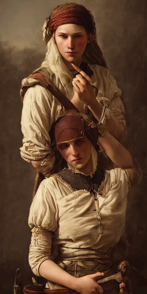 Image similar to the portrait of ( ( ( ( ( hunter schafer ) ) ) ) ) as a village peasant by roberto ferri, fantasy, beautiful, centered, intricate detail, girl, witcher, very detailed oil painting, masterpiece, 8 k