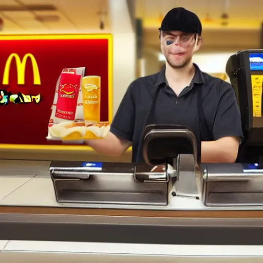 Prompt: Runelord Karzoug working as a cashier in McDonalds