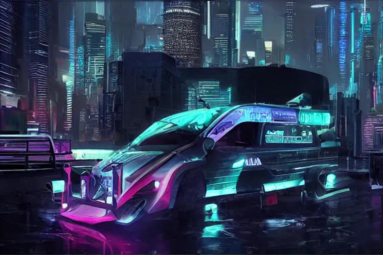 Image similar to cyberpunk version of ( a team van )