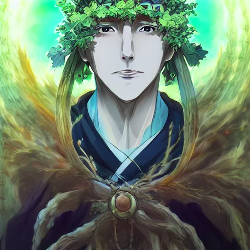 Image similar to portrait of druid biden as the master of the green winds of nature, anime fantasy illustration by tomoyuki yamasaki, kyoto studio, madhouse, ufotable, trending on artstation