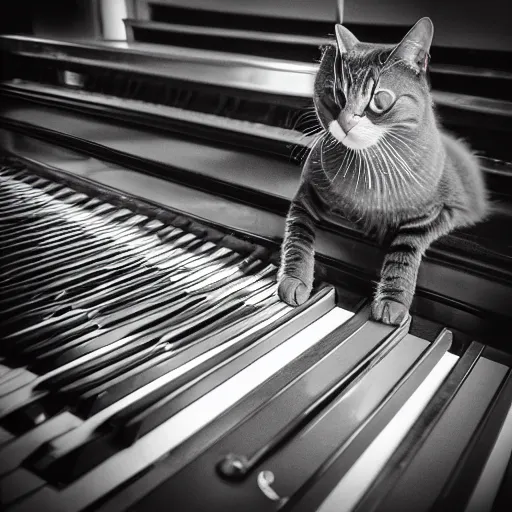 Image similar to “ cat sitting on grand piano concert hall, professional photography ”