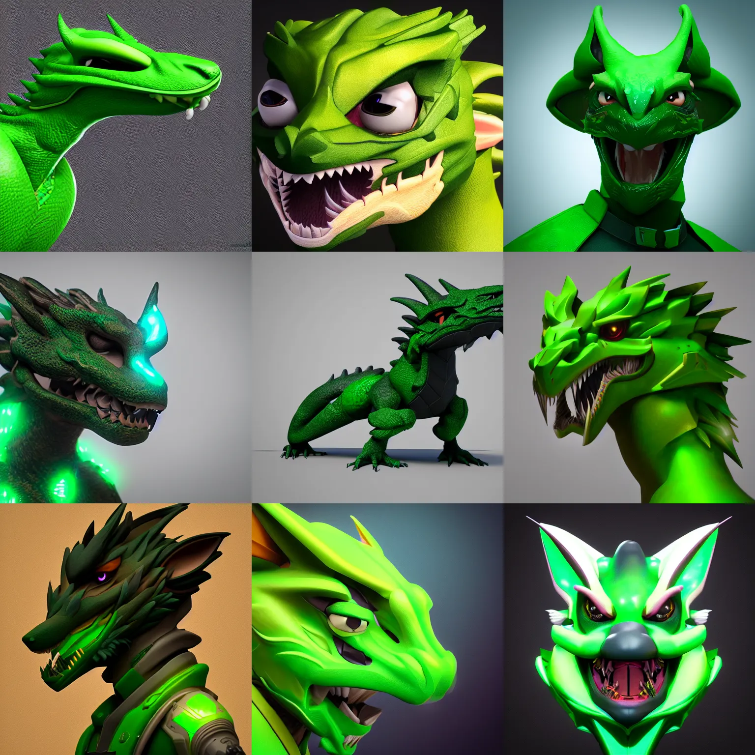 Prompt: an anthropomorphic synthetic green dragon, bust profile picture commission on furaffinity, deviantart, unreal engine, octane render