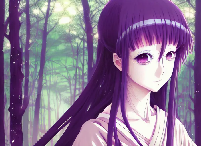 Image similar to anime portrait of the priestess in the forest,loish ,omoide emanon, tsuruta kenji, murata range,kawaii, kyoto animation, manga,katsura masakazu, intricate, detailed, studio lighting, gradation,editorial illustration, matte print, Ilya Kuvshinov, concept art, digital