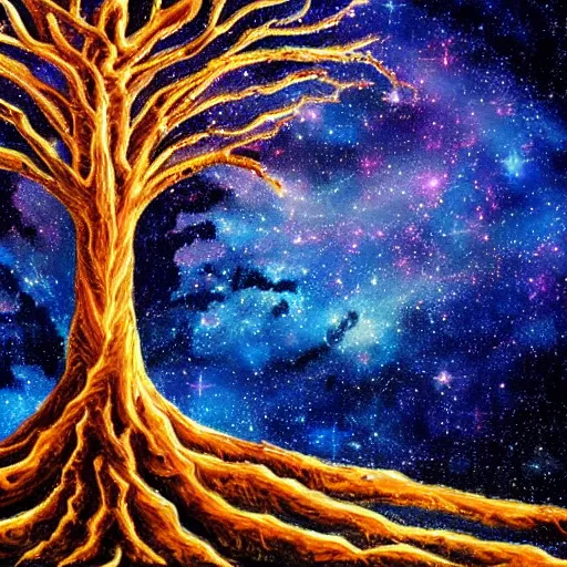 Image similar to tree of life, Galaxy Sky, A beautiful painting,4k, high detail, fantasy, high quality, high details,