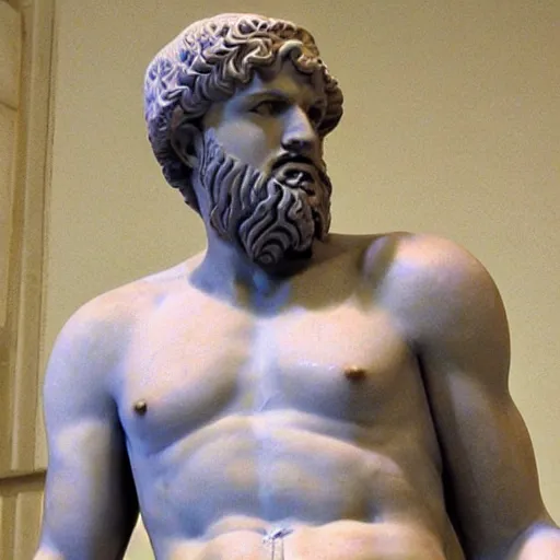 Prompt: roman sculpture of zeus singing karaoke