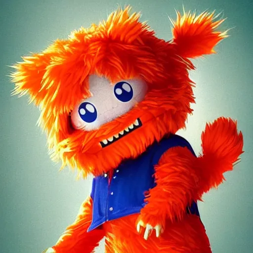 Image similar to anime Portrait of Youppi the Habs Montreal Canadiens Mascot as a very cute powerful and friendly pokemon in a Cheetos Ad, highly detailed anime, high evolution, 1990s, legendary, smooth, sharp focus, dynamic lighting, intricate, trending on ArtStation, cheetos pub, illustration pokemon, art by WLOP