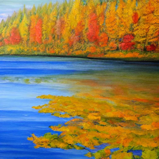 Image similar to oil painting of lake superior in the fall