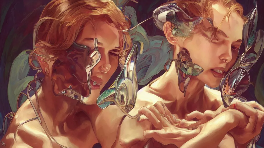 Prompt: eating by an alien digital artwork by artgerm and wlop and alex ross and alphonse mucha, trending on artstation