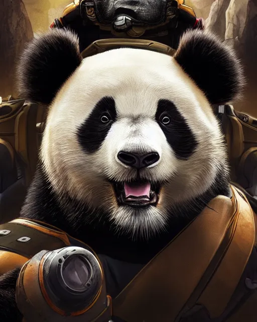Prompt: Panda as an Apex Legends character digital illustration portrait design by, Mark Brooks and Brad Kunkle detailed, gorgeous lighting, wide angle action dynamic portrait