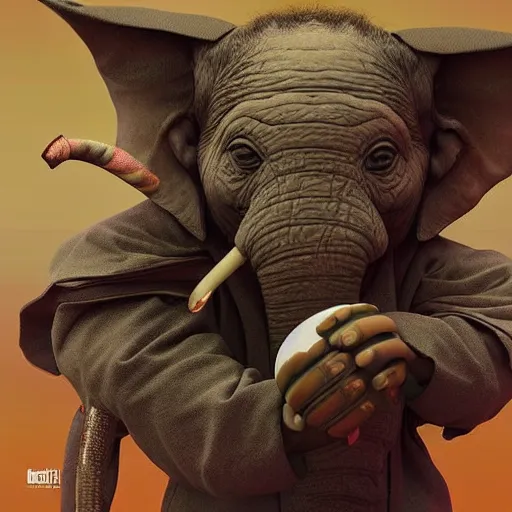 Image similar to elephant yoda playin socker, stunning digital art, high detail, in the style of artgerm, artstation, cgsociety, dramatic lighting, pixar 3d 8k