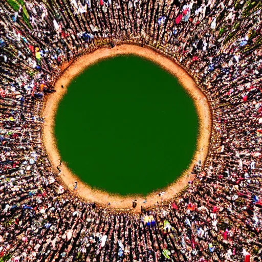 Image similar to ant eye - view of people running frantically