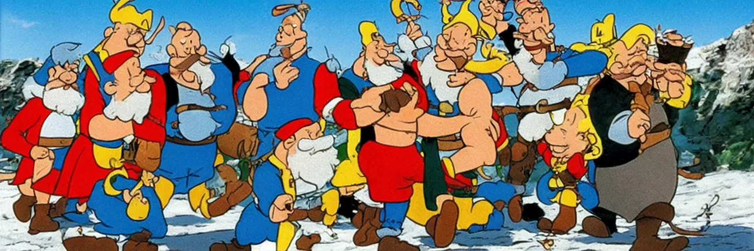 Image similar to Asterix Obelix Tintin, Snowy and captain haddock go on holiday