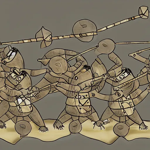 Prompt: phalanx of ashigaru mice, digital painting