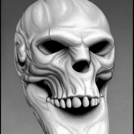 Prompt: hyperrealistic drawing of a marble stone sculpture of the bust of a storm giant, empty eye sockets, crown of metal, by larry elmore