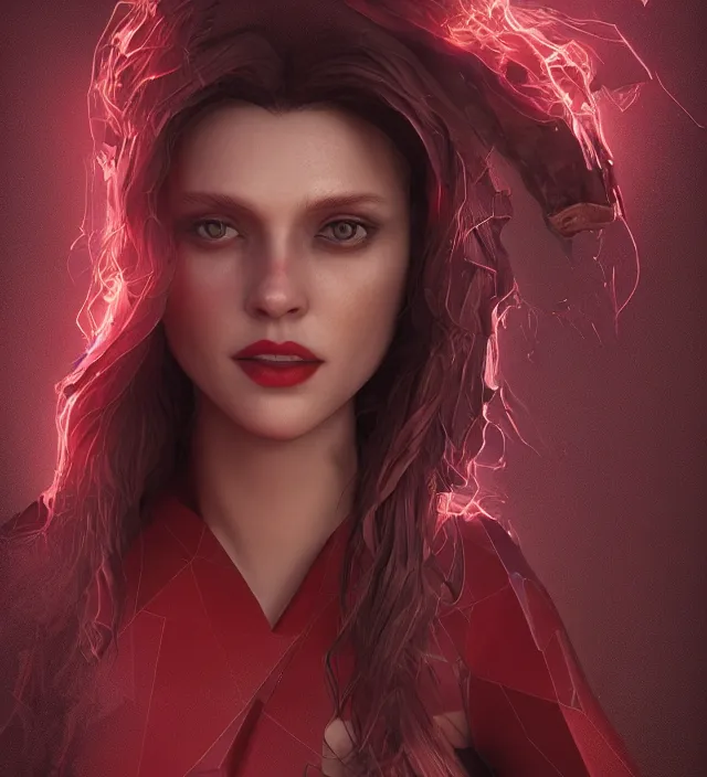 Image similar to scarlet witch, cubism, nostalgia, very detailed texture, realistic shaded lighting, studio quality, digital art, dynamic background, unreal engine 5 rendered, octane rendered, pinnacle studio, naturel, trending on artstation, art style by ian sprigger