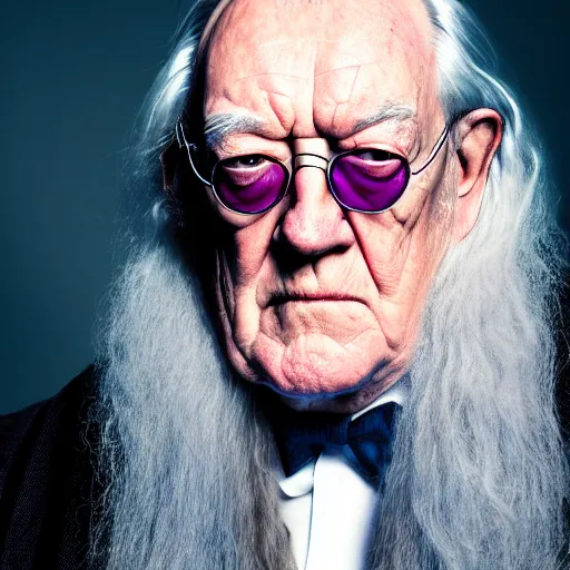 Prompt: portrait of dumbledore, sir michael john gambon wearing sunglasses, beautiful portrait, studio lighting, 4 k, masterpiece