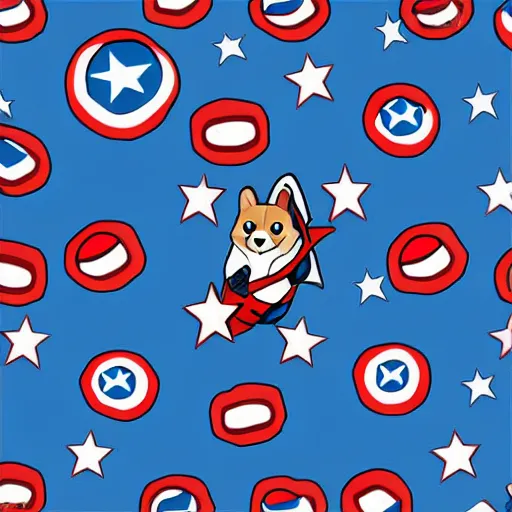 Image similar to cute corgi dressed as captain america, comic style vector art