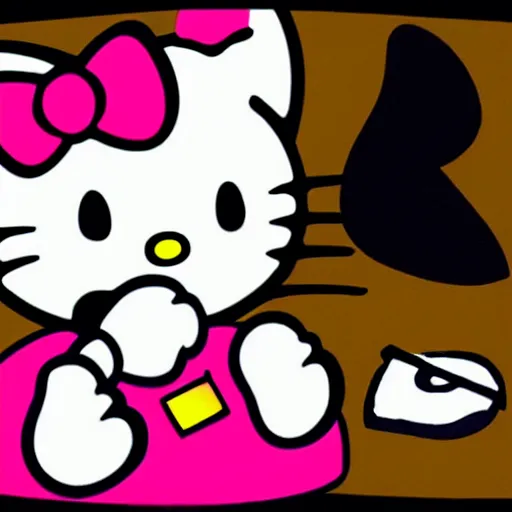 Prompt: hello kitty smoking