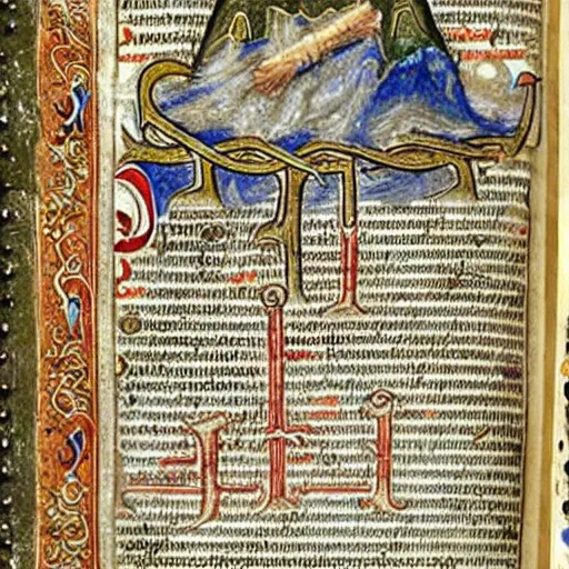 Prompt: lord of the rings illuminated 1 4 th century manuscript