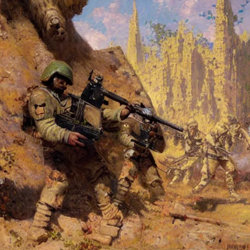 Prompt: soldiers being killed by fantasy minecraft creeper, painting by Gaston Bussiere, Craig Mullins