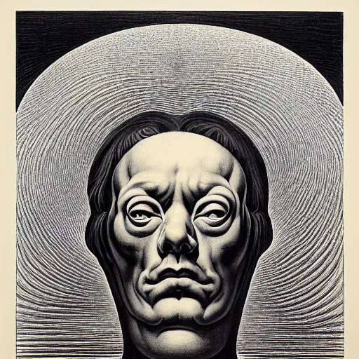 Prompt: red conceptual post - mortem monumental portrait made by escher and william blake and salvador dali, highly conceptual art, intricate detailed painting, illustration sharp detail, manga 1 9 9 0