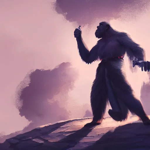 Image similar to Bored ape magician casting bright magic light spell, D&D, fantasy, cinematic lighting, highly detailed, digital painting, artstation, concept art, smooth, sharp focus, illustration, volumetric lighting, 8k, art by Akihiko Yoshida and Greg Rutkowski