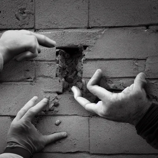 Image similar to a hand breaks a wall.