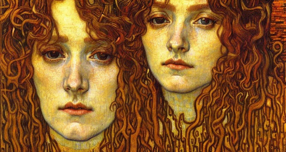 Image similar to detailed realistic beautiful young medieval queen face portrait by jean delville, gustav klimt and vincent van gogh, art nouveau, symbolist, visionary, gothic, pre - raphaelite, muted earthy colors, desaturated