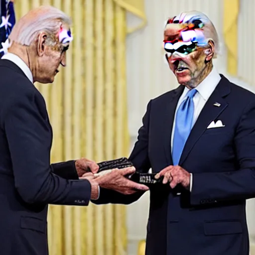 Prompt: Joe Biden awarding the Presidential Medal of Freedom to Batman