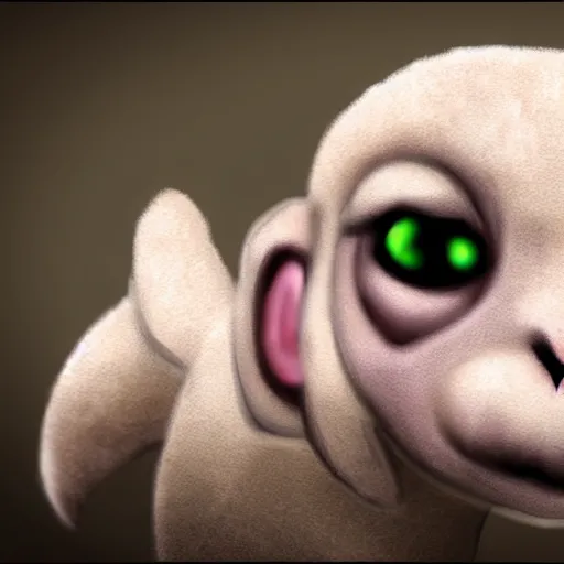 Prompt: creepy baby lamb monster, large black eyes, unreal engine, concept art