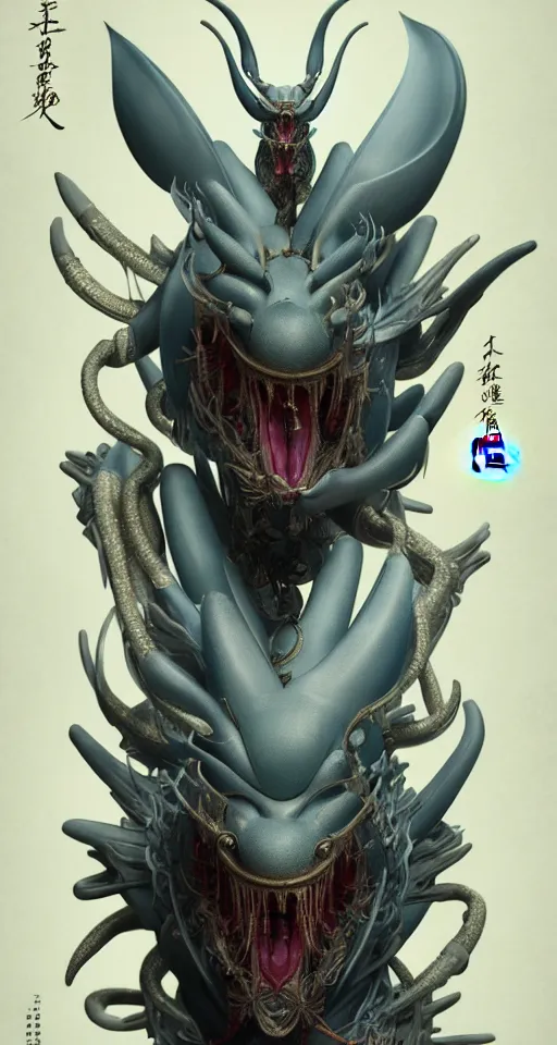 Image similar to exquisite imaginative creature beast from chinese mythology, sharp, ghost in the shell, slender and densely arranged teeth, poster art, movie art, elegant, by lucusfilm, weta studio and james jean, 8 k, denoised