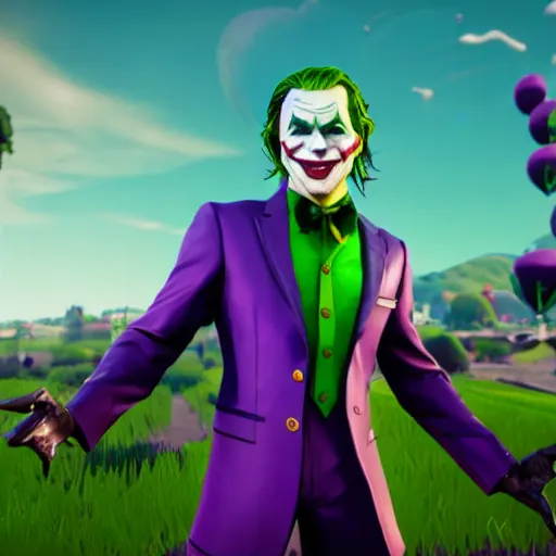 Image similar to The Joker gets a victory royale in Fortnite, unreal engine 5, screenshot