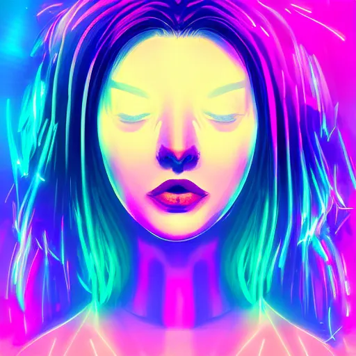 Prompt: the most original and beautiful profile picture on discord, symetrical, 4 k, beautiful gorgeous digital art, trending on artstation, dark, neon lights, colorful, joyful