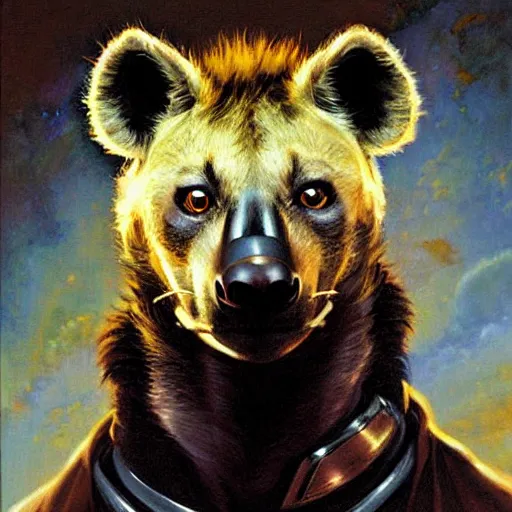 Image similar to a portrait of a hyena dogman canine star trek doctor. highly detailed painting by gaston bussiere, craig mullins, j. c. leyendecker, furry