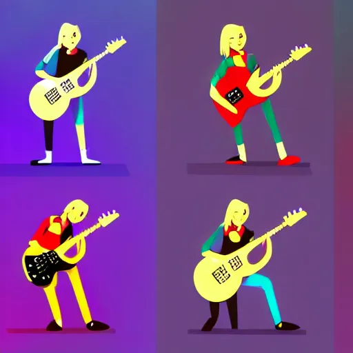 Prompt: a 2 d guitarist character design, vector art, digital art, portrait, 4 k, 8 k, sharp focus, smooth, illustration, concept art