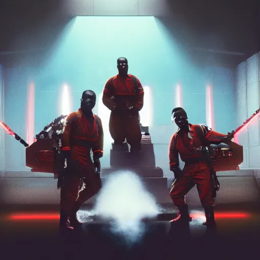 Prompt: kanye west as a ghostbuster in ghostbusters, splash art, movie still, cinematic lighting, dramatic, octane render, long lens, shallow depth of field, bokeh, anamorphic lens flare, 8 k, hyper detailed, 3 5 mm film grain