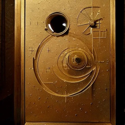 Prompt: golden ratio, photo realism, space astronaut opening door that shows space and time created by leonardo davinci with extra detail, epic.