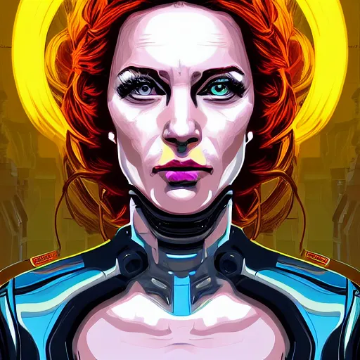 Image similar to portrait of a female android, by Dan Mumford, 4k